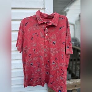 L.L. Bean Men's Red Sail Boat Patterned Shirt Polo Large Vacation